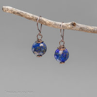 Simple Drop Earrings with Lapis Stones in Copper