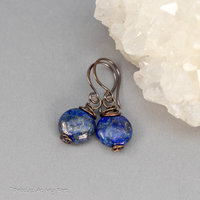 Simple Drop Earrings with Lapis Stones in Copper
