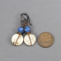 Off-White and Blue Natural Stone Earrings in Copper