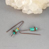 Minimalist Earrings, Copper Wire Threaders with Turquoise Stones