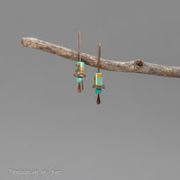 Minimalist Earrings, Copper Wire Threaders with Turquoise Stones