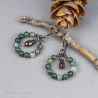 Moss Agate and Garnet Hoop Earrings in Copper