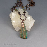 Peruvian Opal Slab Pendant with Handcrafted Copper Celtic-Inspired Chain