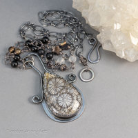 Unique Fossil Coral Stone Pendant Necklace Handcrafted in Sterling Silver