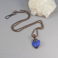 Carved Lapis Pendant Necklace Handmade in Copper