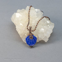 Carved Lapis Pendant Necklace Handmade in Copper