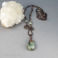 Prehnite Copper Wire Work Necklace in a Rustic Vintage Style