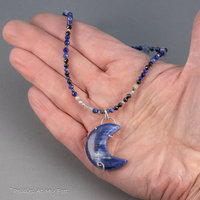 Blue Stone Crescent Moon Pendant Necklace