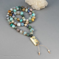 Dendritic Opal Pendant Multi Stone Knotted Bead Necklace