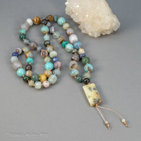 Dendritic Opal Pendant Multi Stone Knotted Bead Necklace