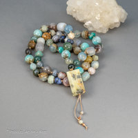 Dendritic Opal Pendant Multi Stone Knotted Bead Necklace