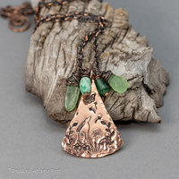 Green Stone and Copper Cottagecore Nature Scene Necklace