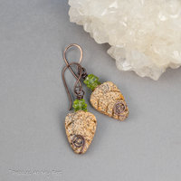 Peridot and Picture Jasper Leaf Earrings 