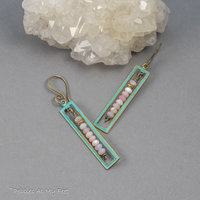Art Deco Style Geometric Earrings, Pink Opal and Brass 