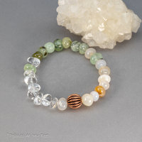 Pebble Bracelet in Soft Colors with Prehnite, Flower Agate, and Crystal Quartz
