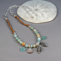 Seashore Theme Charm Necklace, Amazonite and Roman Glass