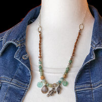Seashore Theme Charm Necklace, Amazonite and Roman Glass