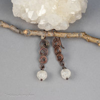 Spiral Earrings in Copper with White Quartz Stones