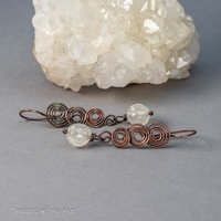 Spiral Earrings in Copper with White Quartz Stones