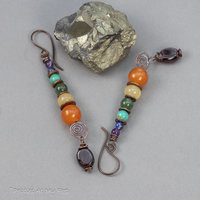 Earthy Natural Stone Rainbow Earrings Handmade in Copper