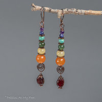 Earthy Natural Stone Rainbow Earrings Handmade in Copper