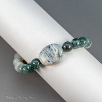 Green Natural Stone Stretch Bracelet with Frosted Quartz, Ocean Jasper, and Jade