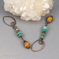 Earthy Tiger's Eye and Turquoise Earrings Handcrafted in Copper