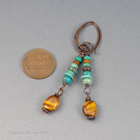 Earthy Tiger's Eye and Turquoise Earrings Handcrafted in Copper