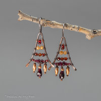 Red and Orange Garnet Boho Fan Earrings