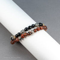 Black and Red Natural Stone and African Glass Bead Bracelet Stack