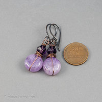 Copper Wire Wrapped Two-Tone Amethyst Earrings 