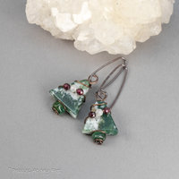 Copper Wire Wrapped Tree Agate Holiday Earrings