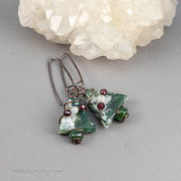 Copper Wire Wrapped Tree Agate Holiday Earrings