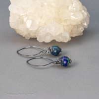 Azurite Malachite Simple Drop Earrings in Oxidized Sterling Silver