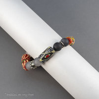 African Glass Bead Bracelet in Red, White, Gray, and Black