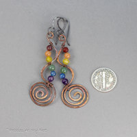 Copper Wire Work Earrings with Natural Stones in Rainbow Colors