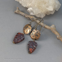 Dark Red Poppy Jasper Leaf Earrings with Handcrafted Brass Charms