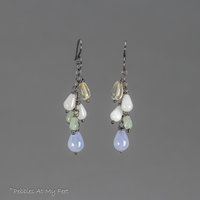 Gemstone Teardrop Cascade Earrings in Oxidized Sterling Silver