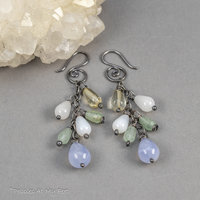 Gemstone Teardrop Cascade Earrings in Oxidized Sterling Silver