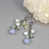 Gemstone Teardrop Cascade Earrings in Oxidized Sterling Silver