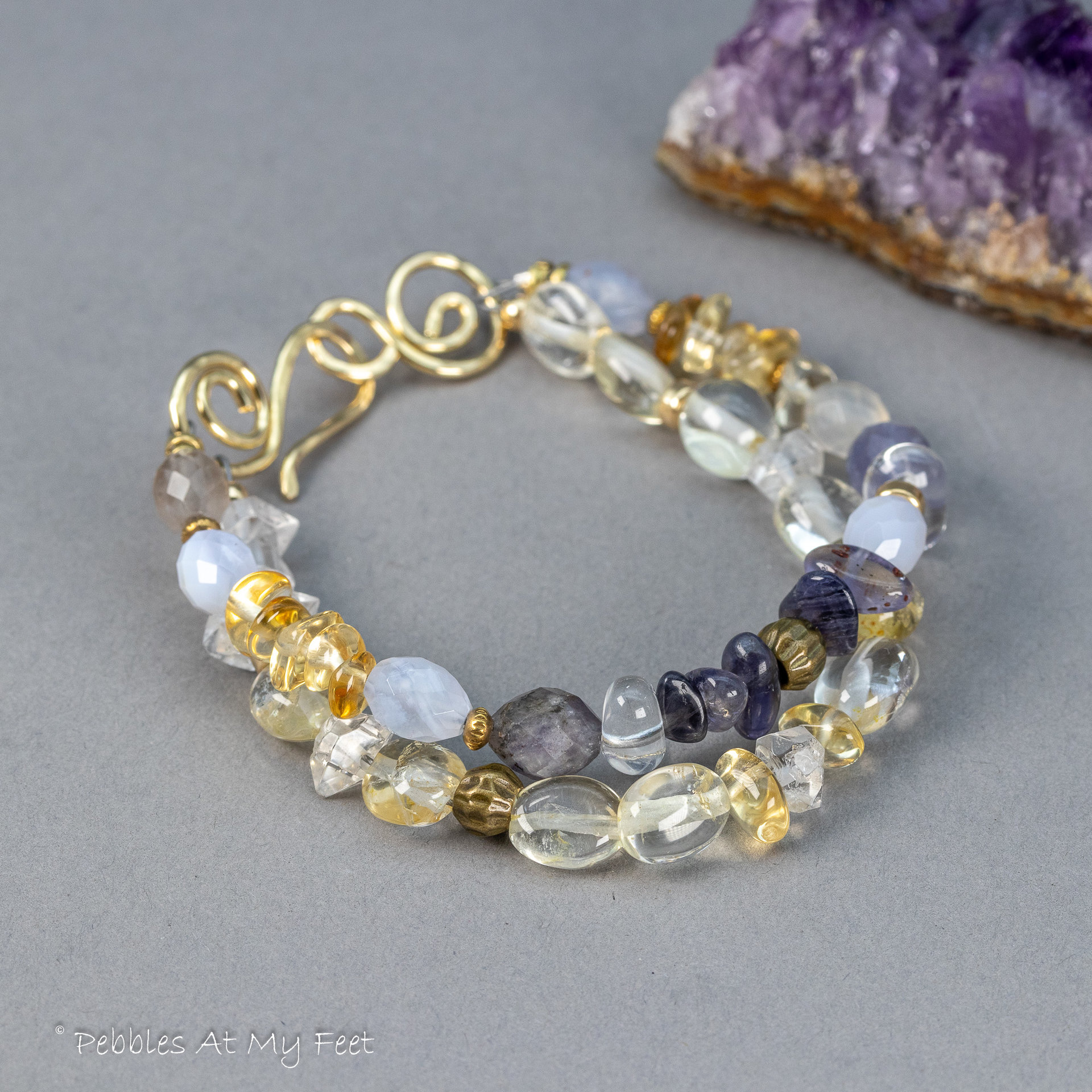 Yellow and Blue Gemstone Double Strand Bracelet