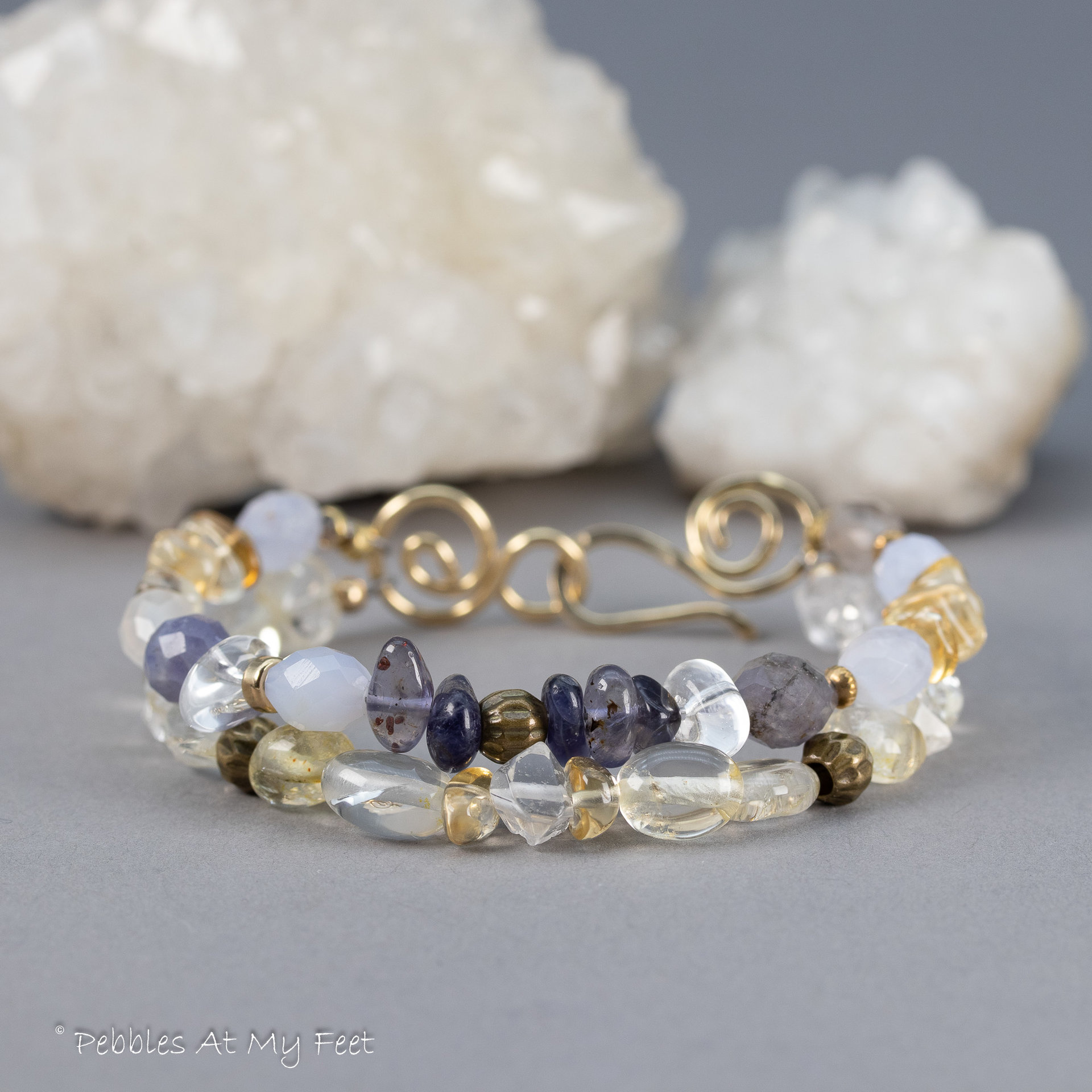 Yellow and Blue Gemstone Double Strand Bracelet