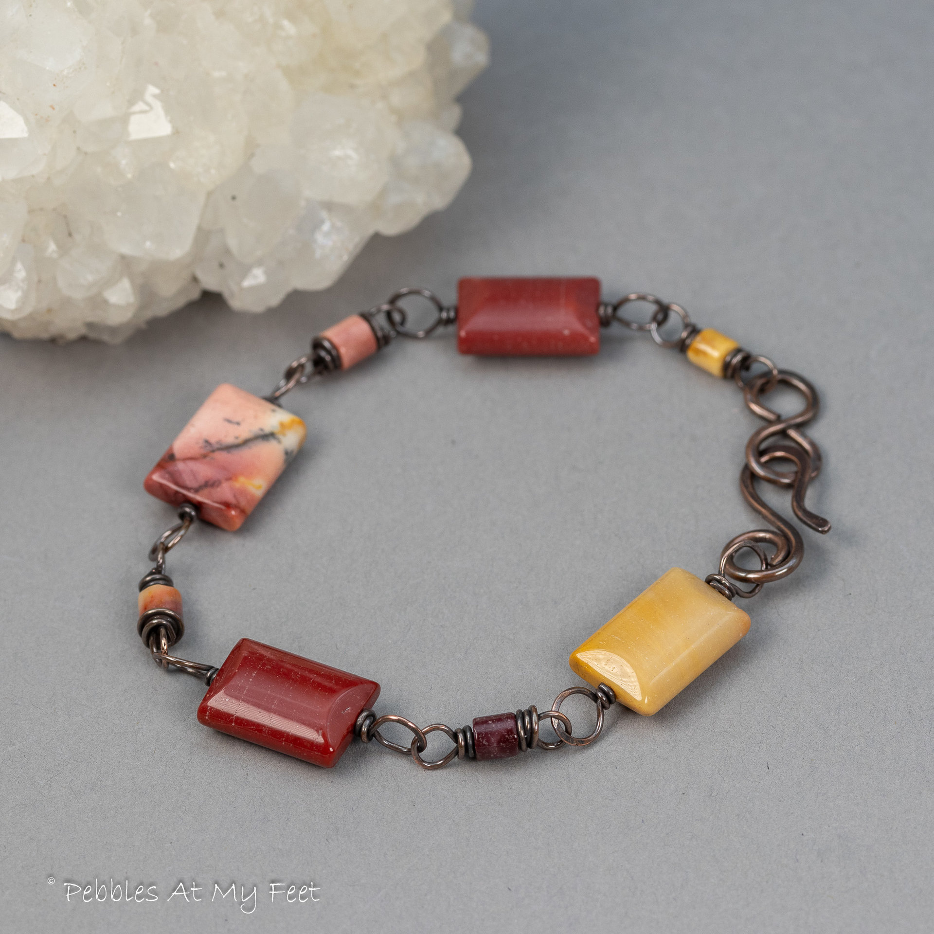 Wine Red Mookaite Jasper Bracelet,  Copper Wire Link Bracelet for Women