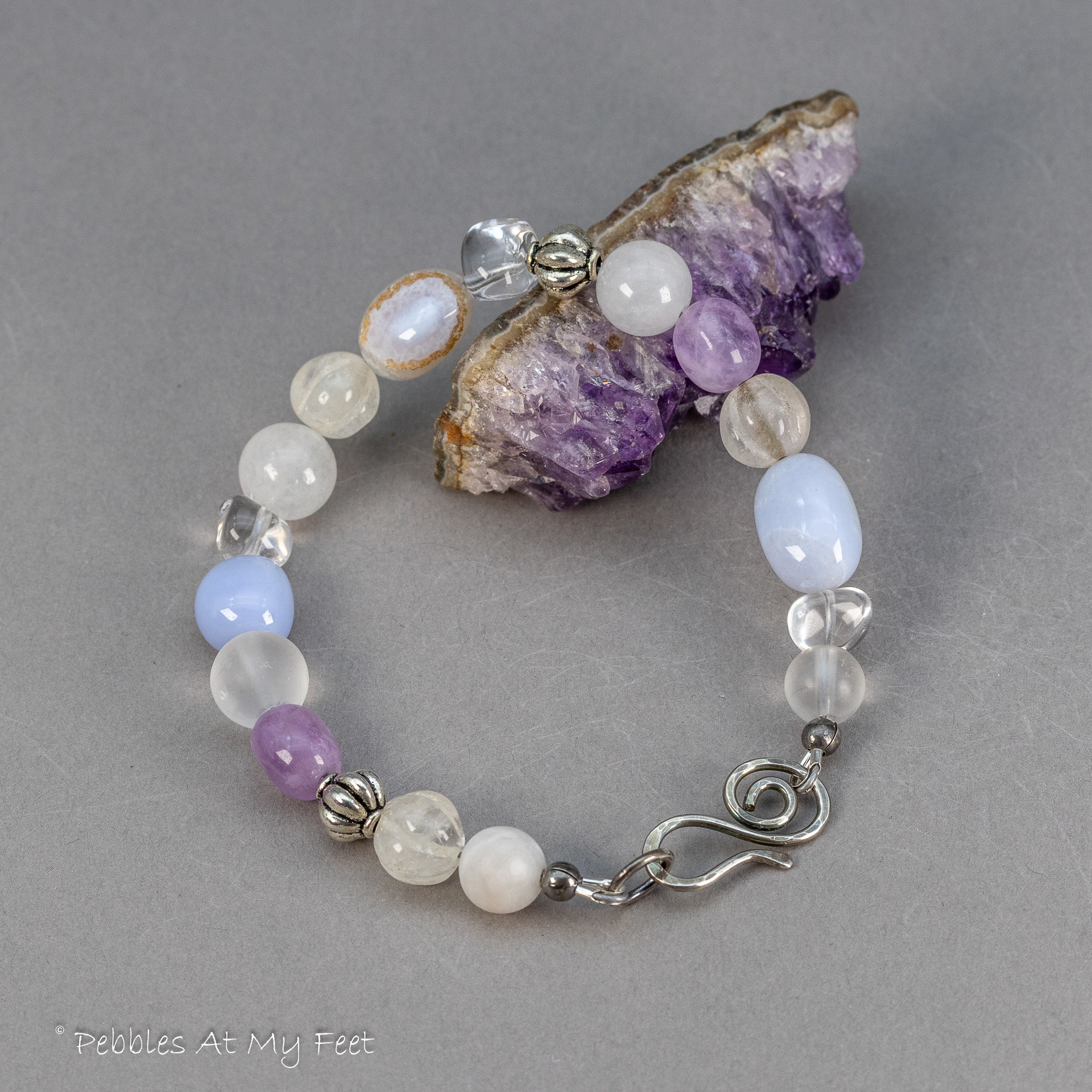 Pastel Cool Colors Bracelet, Blue Chalcedony Amethyst and Quartz