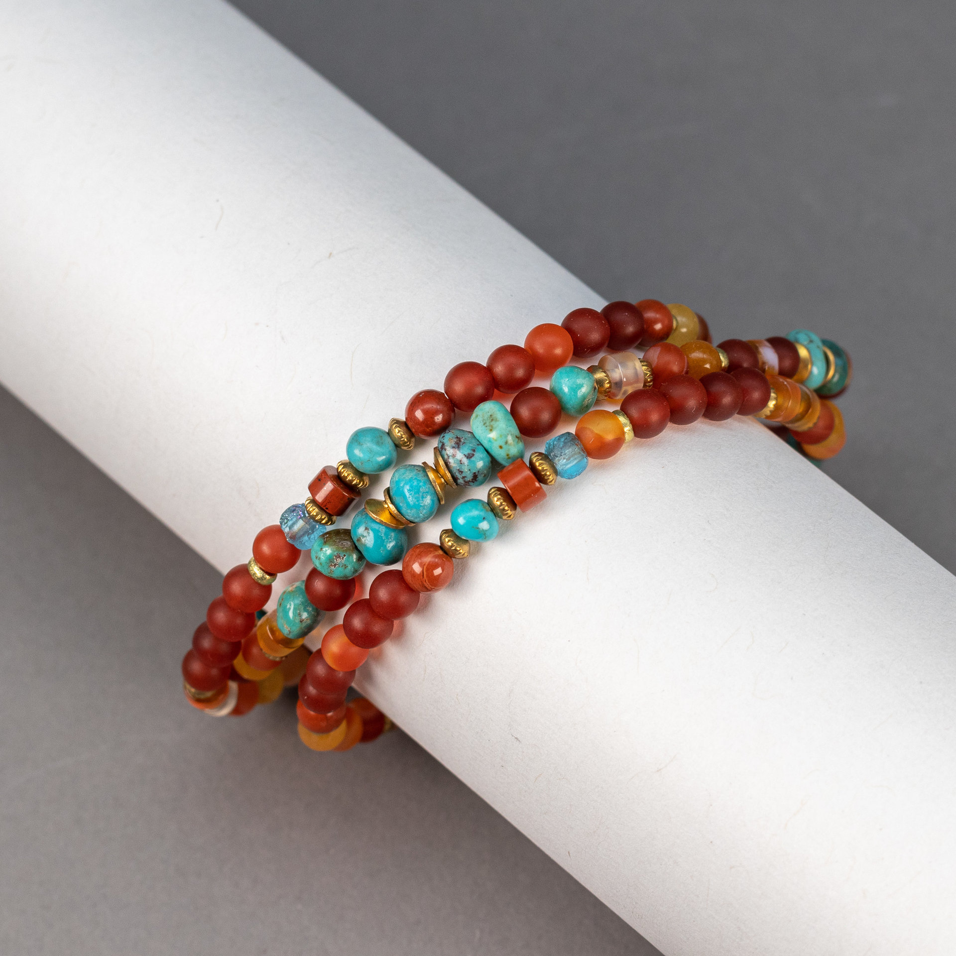 Orange Stone Wrap Bracelet, Carnelian  and Turquoise Natural Stones