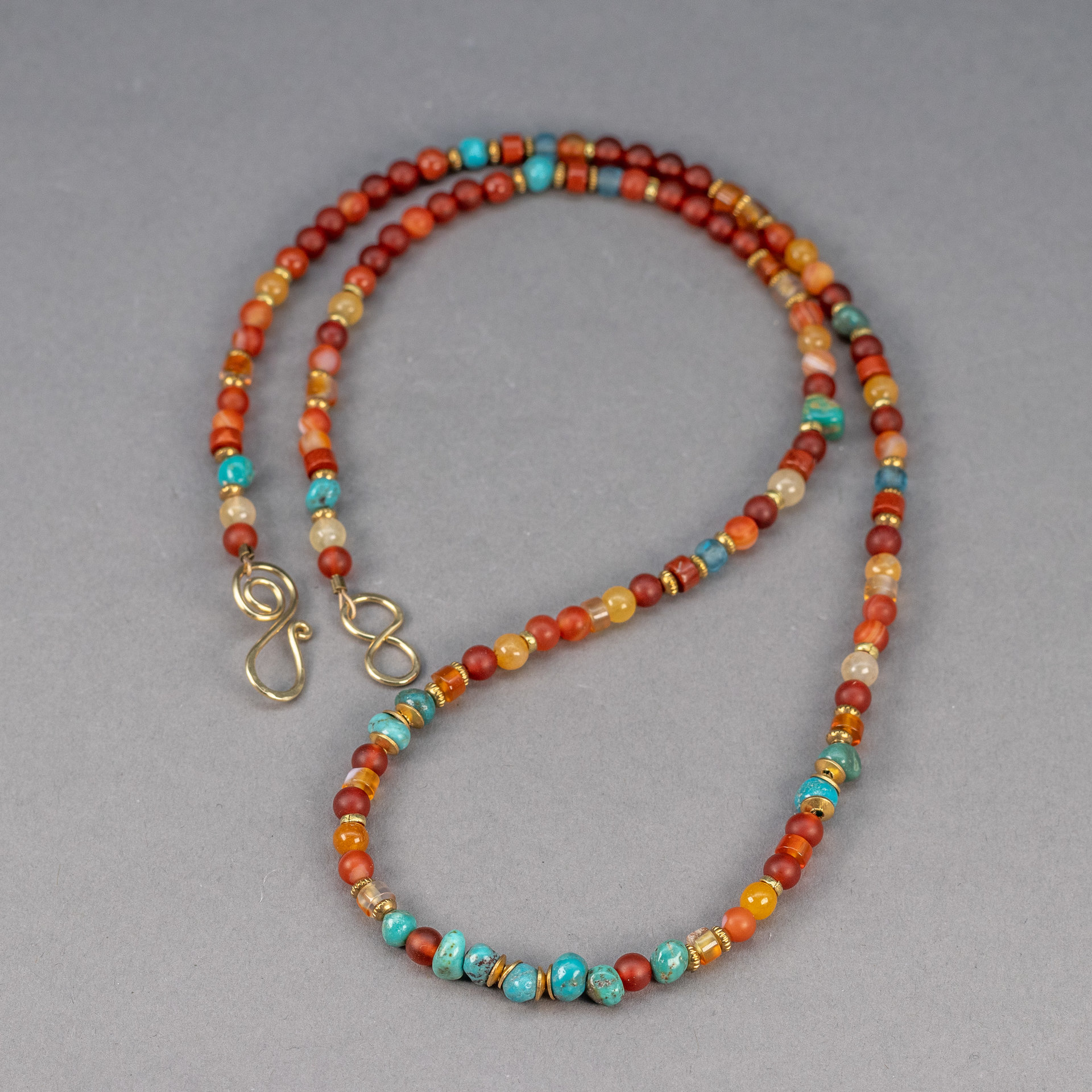 Orange Stone Wrap Bracelet, Carnelian  and Turquoise Natural Stones