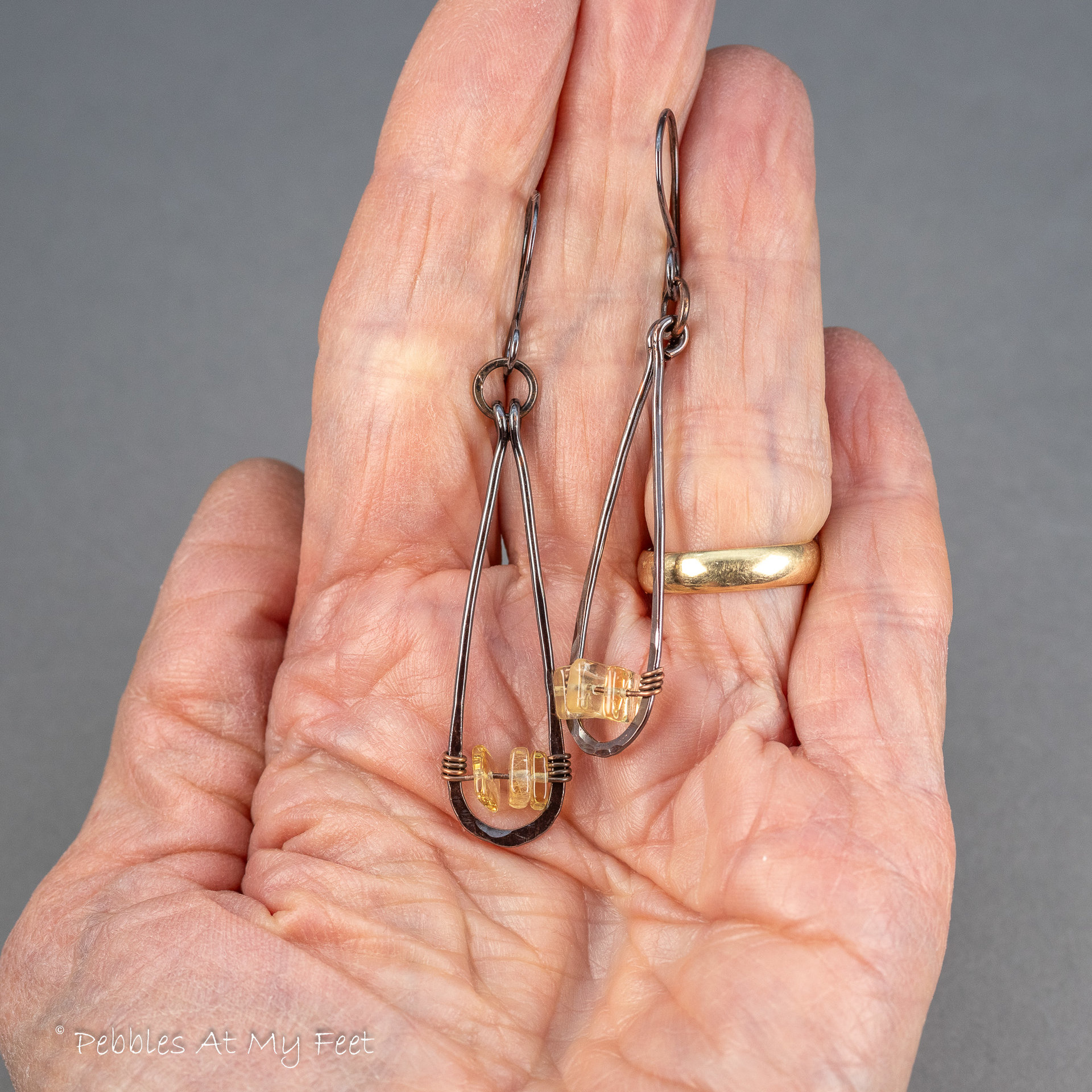 Copper Teardrop Earrings with Citrine Natural Stones