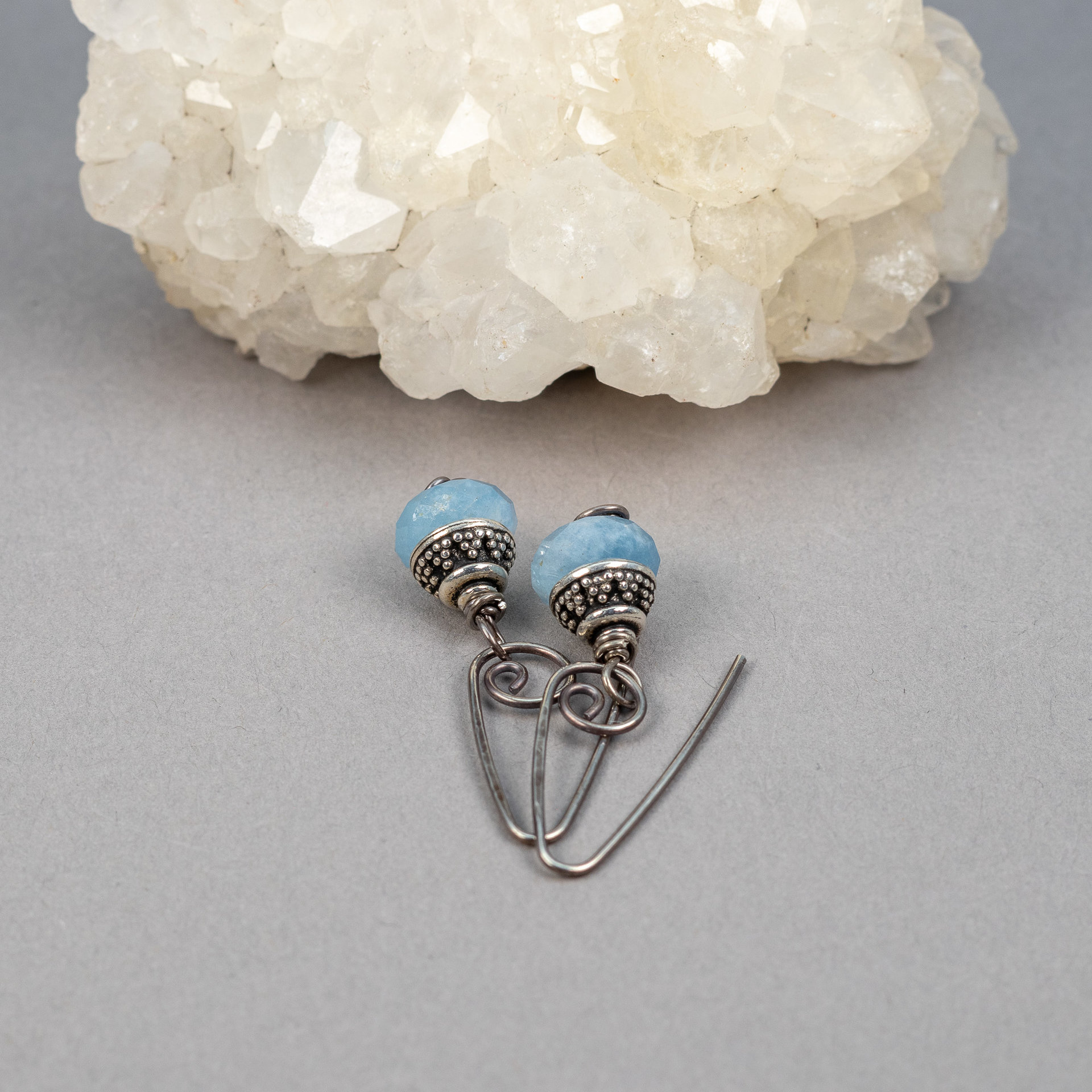 Aquamarine Earrings, Simple Drop Earrings with Blue Gemstones