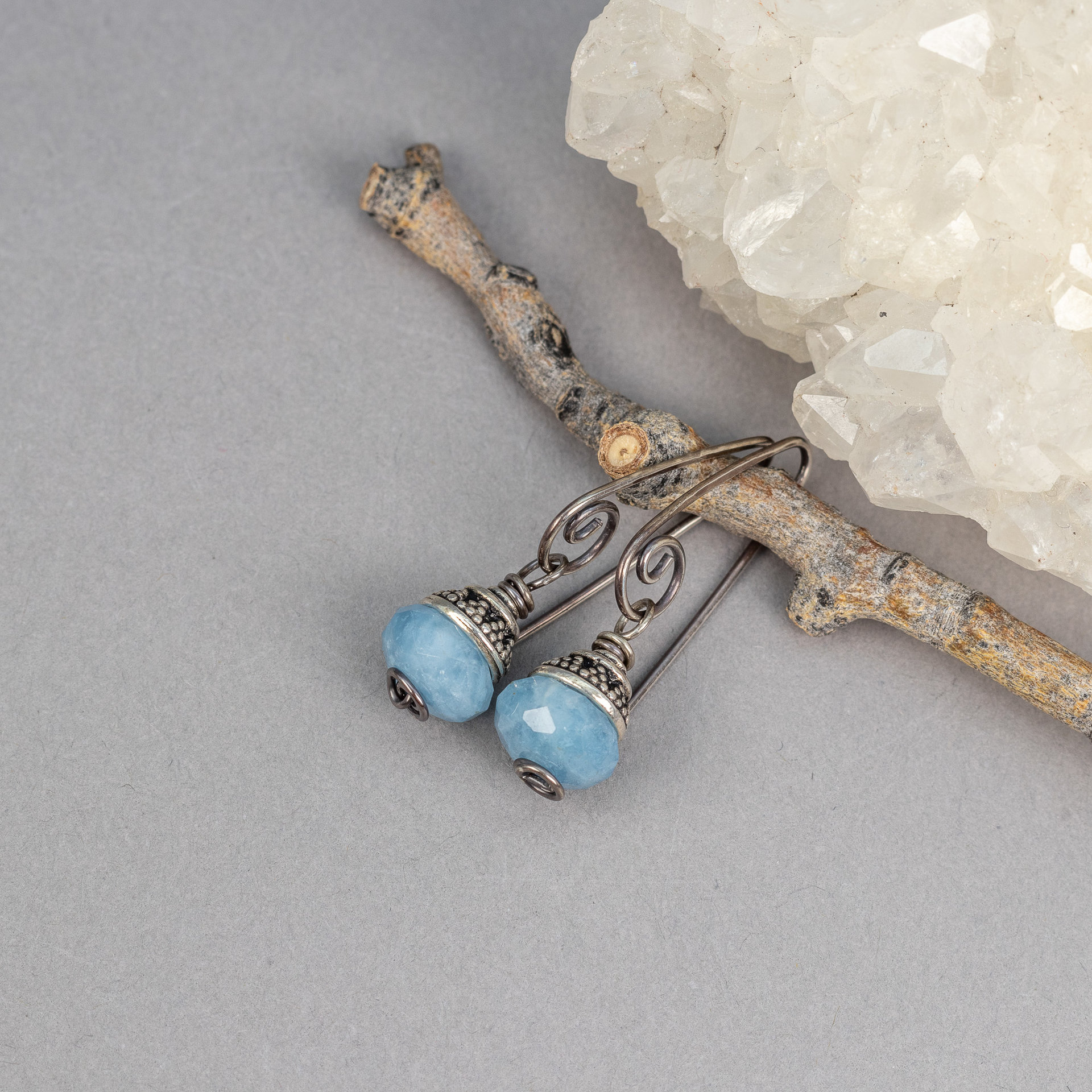 Aquamarine Earrings, Simple Drop Earrings with Blue Gemstones