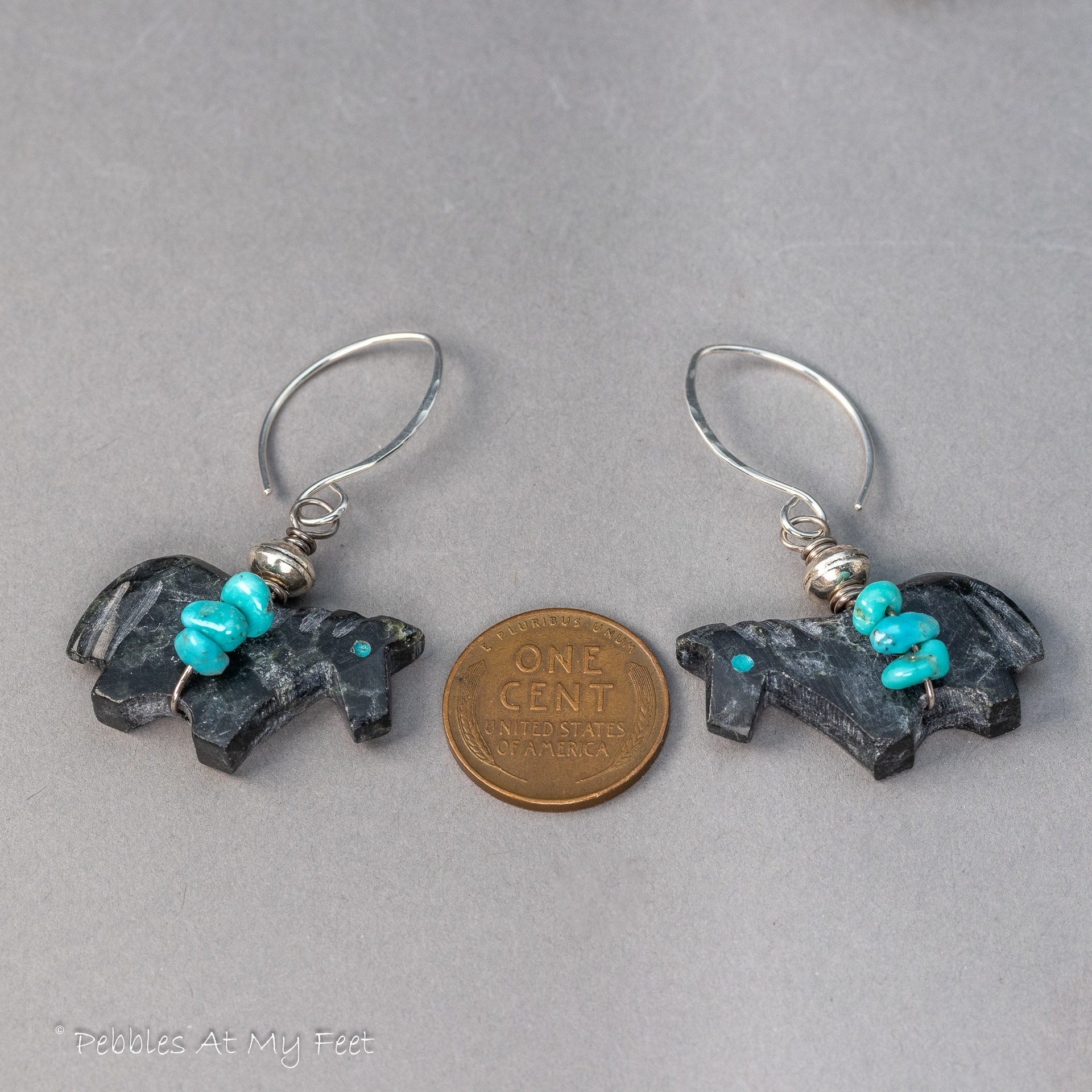 Black Horse Carved Stone Earrings with Genuine turquoise